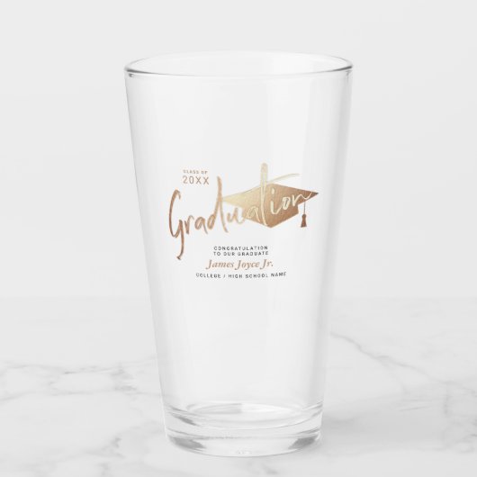 Elegant Gold Afstuderen Script Beer Glas (Voorkant)