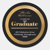 Elegant Gold Afstuderen zwart retouradres Ronde Sticker (Voorkant)