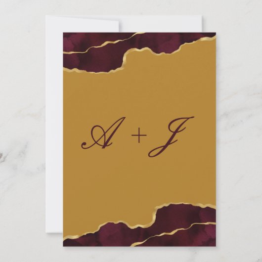 Elegant Gold Agate Burgundy Wedding Invitation Kaart (Achterkant)