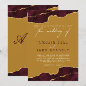 Elegant Gold Agate Burgundy Wedding Invitation Kaart (Voorkant / Achterkant)