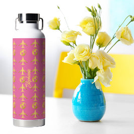 Elegant Gold Airplane World Wereldbol, Minimalisti Waterfles