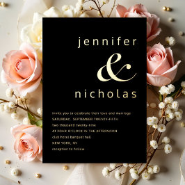 Elegant Gold Ampersand Black Wedding Folie Uitnodiging