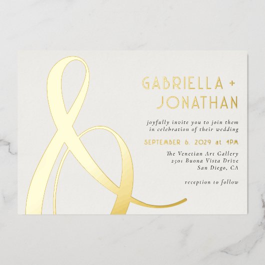 Elegant Gold Ampersand Emerald Green Cream Wedding Folie Uitnodiging (Voorkant)