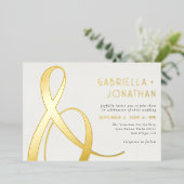 Elegant Gold Ampersand Emerald Green Cream Wedding Folie Uitnodiging (Staand Voorkant)