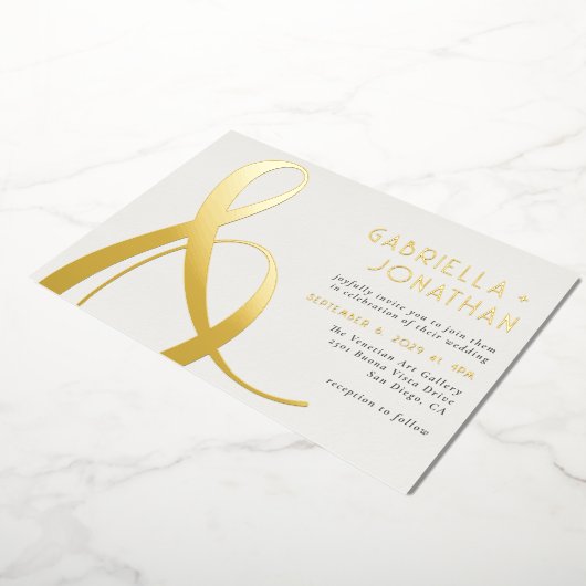 Elegant Gold Ampersand Emerald Green Cream Wedding Folie Uitnodiging (Gedraaid)