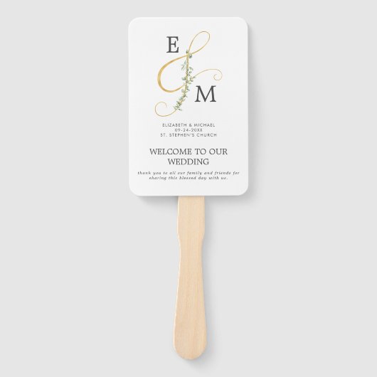 Elegant Gold Ampersand Eucalyptus Wedding Programm Handwaaier (Voorkant)