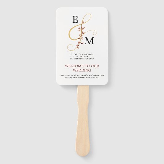 Elegant Gold Ampersand Fall Wedding Program Handwaaier (Voorkant)