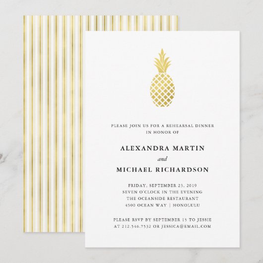 Elegant Gold Ananas repetitie diner Kaart (Voorkant / Achterkant)