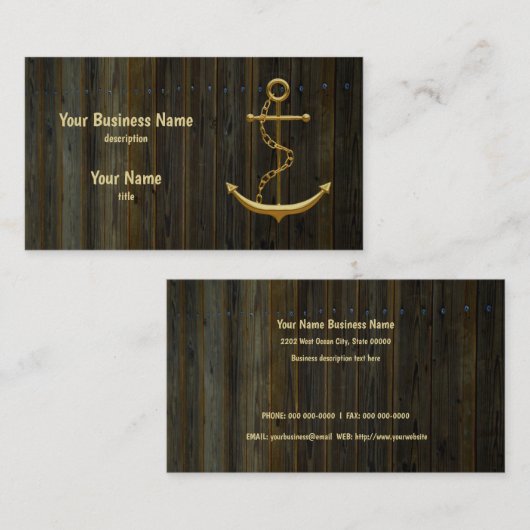 Elegant Gold Anchor Rustic Dock Modern Visitekaartje (Voorkant / Achterkant)
