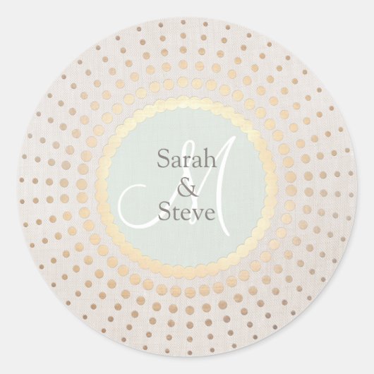 Elegant Gold and beige Wedding Name Round Ronde Sticker (Voorkant)