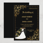 Elegant gold and Black Border floral Wedding  Kaart (Voorkant / Achterkant)
