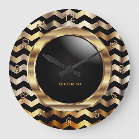 Elegant Gold and Black Chevron Design Grote Klok (Voorkant)