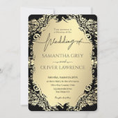 Elegant Gold and Black Damask Wedding Invitation Kaart (Voorkant)