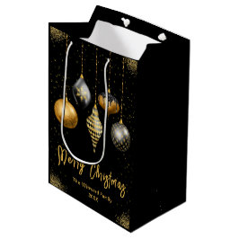 Elegant Gold and Black Ornament Christmas Medium Cadeauzakje