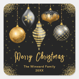 Elegant Gold and Black Ornament Christmas Vierkante Sticker