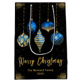 Elegant Gold and Blue Ornament Christmas Medium Cadeauzakje (Achterkant)