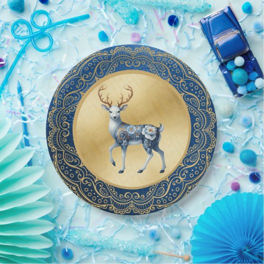 Elegant Gold and Blue Plates Papieren Bordje (Feest)