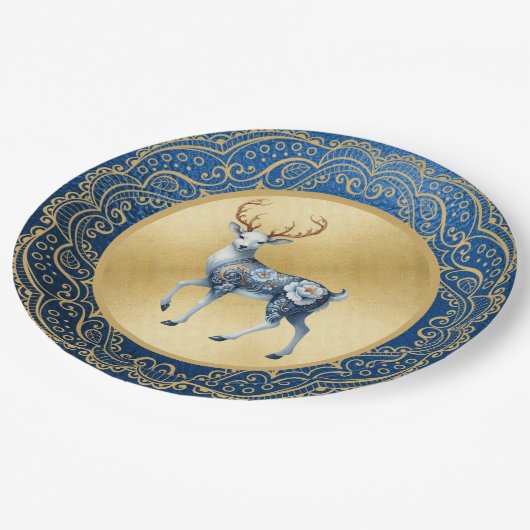Elegant Gold and Blue Plates Papieren Bordje (Gekanteld)