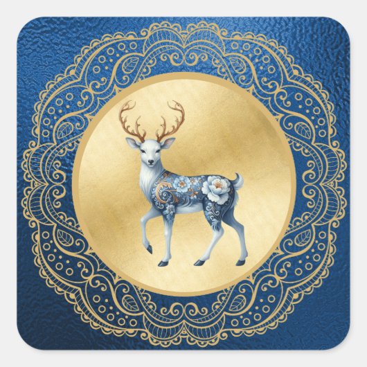 Elegant Gold and Blue Stickers Christmas  (Voorkant)