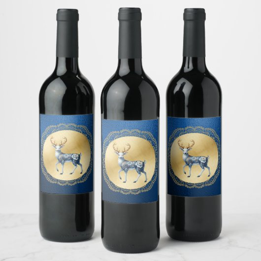 Elegant Gold and Blue Wine Label Wijn Etiket (Flessen)