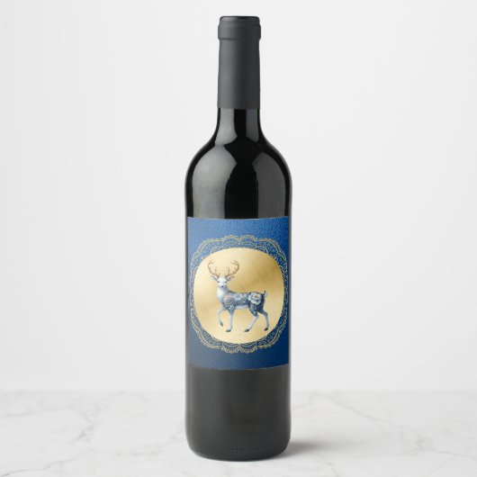 Elegant Gold and Blue Wine Label Wijn Etiket (Voorkant)