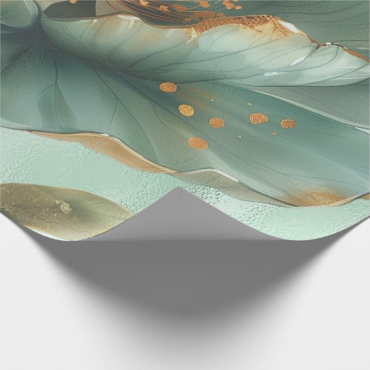 Elegant Gold and Emerald Poppy Wedding Wrapping Cadeaupapier (Hoek)