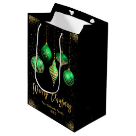 Elegant Gold and Green Ornament Christmas Medium Cadeauzakje