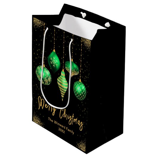 Elegant Gold and Green Ornament Christmas Medium Cadeauzakje (Voorkant Gekanteld)