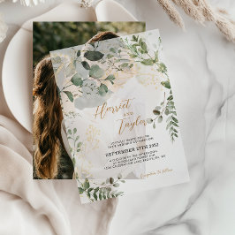 Elegant Gold and Greenery Eucalyptus Wedding Vellum Uitnodigingen