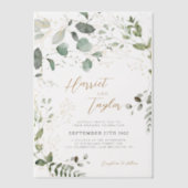 Elegant Gold and Greenery Eucalyptus Wedding Vellum Uitnodigingen (Voorkant)