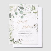 Elegant Gold and Greenery Eucalyptus Wedding Vellum Uitnodigingen (Offset)