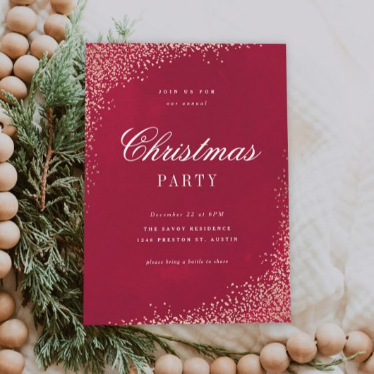 Elegant Gold and Red Christmas Party Kaart