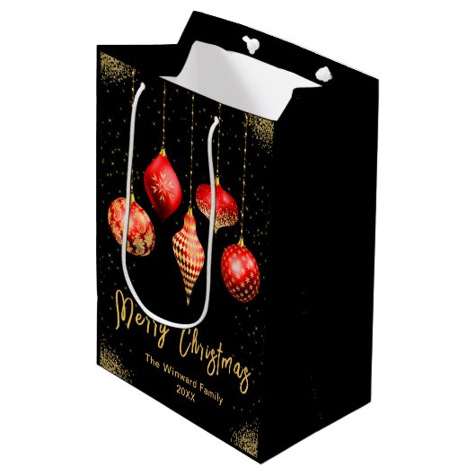 Elegant Gold and Red Ornament Christmas Medium Cadeauzakje (Voorkant Gekanteld)
