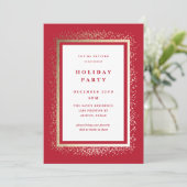 Elegant Gold and Red Sparkle Holiday Party Kaart (Staand voorkant)