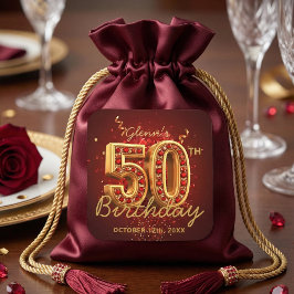 Elegant Gold and Ruby Red 50th Birthday Party Vierkante Sticker