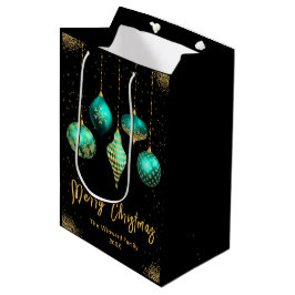 Elegant Gold and Teal Ornament Christmas Medium Cadeauzakje