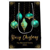 Elegant Gold and Teal Ornament Christmas Medium Cadeauzakje (Achterkant)