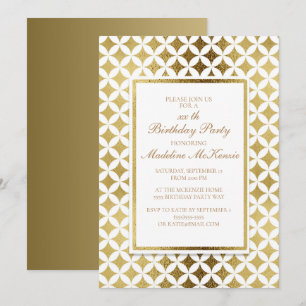 Elegant Gold and White Birthday Party Invitation Kaart