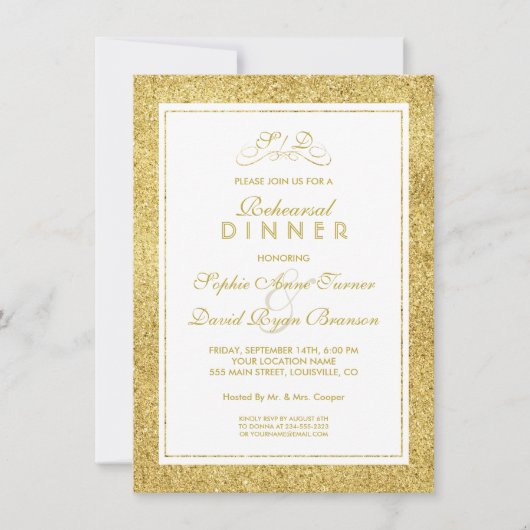 Elegant Gold and White Border REHEARSAL DINNER Kaart (Voorkant)