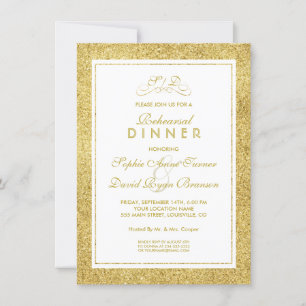 Elegant Gold and White Border REHEARSAL DINNER Kaart