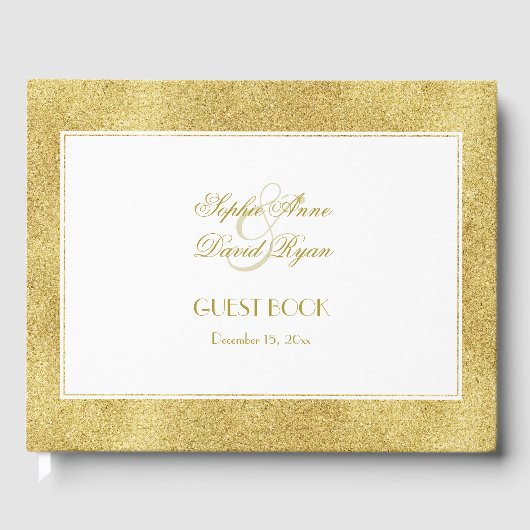Elegant Gold and White Border Wedding Gastenboek (Voorkant)