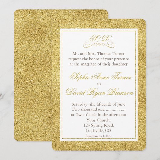 Elegant Gold and White Border Wedding Invite Kaart (Voorkant / Achterkant)