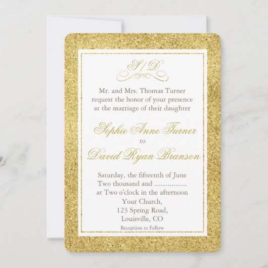 Elegant Gold and White Border Wedding Invite Kaart (Voorkant)