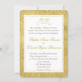 Elegant Gold and White Border Wedding Invite Kaart