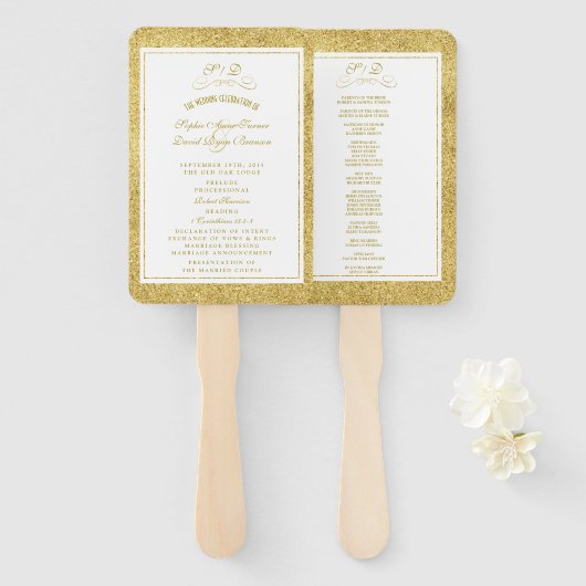 Elegant Gold and White Border Wedding Program Handwaaier (Voorkant en achterkant)