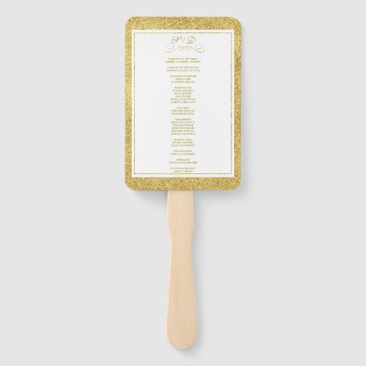 Elegant Gold and White Border Wedding Program Handwaaier (Achterkant)
