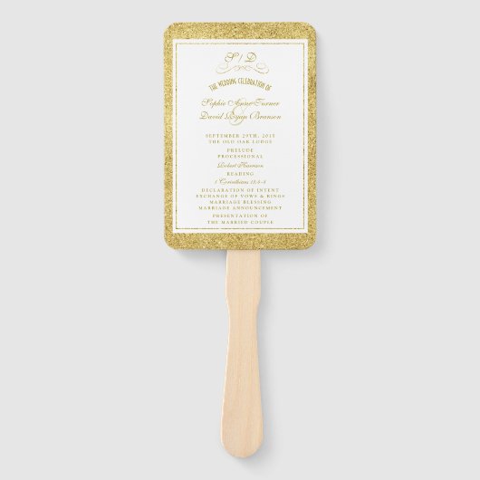 Elegant Gold and White Border Wedding Program Handwaaier (Voorkant)