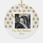Elegant Gold and White Custom Your Photo & Text Keramisch Ornament (Voorkant)