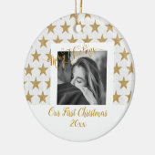 Elegant Gold and White Custom Your Photo & Text Keramisch Ornament (Links)