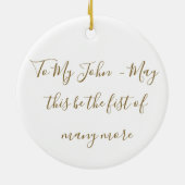 Elegant Gold and White Custom Your Photo & Text Keramisch Ornament (Achterkant)